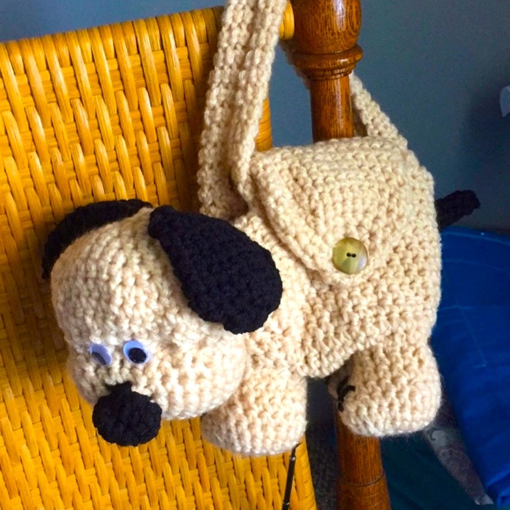 HAND CRAFTED Crocheted Amigurumi Colorful Puppy Dog Toy Carrying Purse Bag - Picture 9 of 9